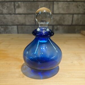 Vintage Cobalt Blue Handblown Perfume Bottle with Glass Stopper/ Dauber 4 5/8”